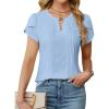 imageBlooming Jelly Womens Dressy Casual Blouse Trendy Summer Petal Short Sleeve Tops Work Blouses Pleated Keyhole ShirtsBlue