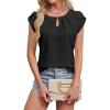 imageBlooming Jelly Womens Dressy Casual Blouses Business Short Sleeve T Shirts Summer Work Top Pleated Keyhole ShirtsBlack