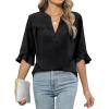 imageBlooming Jelly Womens Dressy Casual Blouses Business Work Tops Summer Tunic 34 Length Sleeve V Neck Shirts Trend OutfitsBlack
