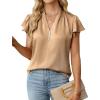 imageBlooming Jelly Womens Dressy Casual Blouses V Neck Ruffle Short Sleeve Dress Shirts Business Casual Pleat 2025 TopsCamel