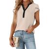imageBlooming Jelly Womens Dressy Casual Tops Business Work Blouses White Button Down Shirts Cap Sleeve V Neck TshirtApricot With Black