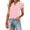 imageBlooming Jelly Womens Dressy Casual Tops Business Work Blouses White Button Down Shirts Cap Sleeve V Neck TshirtRuffle Sleeve Pink