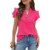 imageBlooming Jelly Womens Dressy Casual Tops Ruffle Short Sleeve V Neck Shirts Elegant Business Work BlouseHot Pink