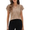 imageBlooming Jelly Womens Dressy Casual Tops V Neck Button Down Shirts Ruffle Short Sleeve BlouseApricot