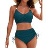 imageBlooming Jelly Womens High Waisted Bikini Sets Drawstring Tummy Control Swimsuits Crisscross Tie Back Bathing SuitBlue Green 043