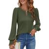 imageBlooming Jelly Womens Long Sleeve Dressy Casual Top V Neck Puff Sleeve Shirt Keyhole Blouse 2025Army Green