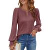 imageBlooming Jelly Womens Long Sleeve Dressy Casual Top V Neck Puff Sleeve Shirt Keyhole Blouse 2025Deep Purple