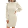 imageBlooming Jelly Womens Mini Sweater Dress Mock Neck Ruffle Long Puff Sleeve Ribbed Casual Bodycon Fall Dresses Winter ClothesApricot