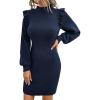 imageBlooming Jelly Womens Mini Sweater Dress Mock Neck Ruffle Long Puff Sleeve Ribbed Casual Bodycon Fall Dresses Winter ClothesNavy Blue