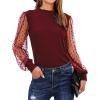 imageBlooming Jelly Womens Mock Neck Tops Keyhole Dressy Casual Blouses Polka Dot Long Sleeve Fall Outfits 2025Wine Red