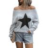 imageBlooming Jelly Womens Off The Shoulder Sweaters Cute Fall Tunic Tops Knitted Pullover SweaterGrey