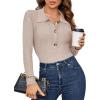 imageBlooming Jelly Womens Pullover Sweater Knit LongSleeve VNeck Collared ButtonUp TopsApricot
