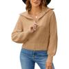 imageBlooming Jelly Womens Quarter Zip Pullover Sweaters Cropped V Neck Loose Fit Trendy Tops 2023 Casual Fall SweaterKhaki