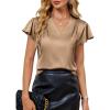imageBlooming Jelly Womens Silk Dressy Casual Business Blouse Ruffle Sleeve Tops Summer V Neck Pleated Work ShirtsKhaki