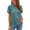 imageBlooming Jelly Womens White Chiffon Blouses Short Sleeve V Neck Shirts Summer Casual Polka Dot TopsDark Green