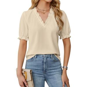 imageBlooming Jelly Women Dressy Causal Tops Ruffle V Neck Business Blouses Summer Work Shirts 2025Apricot
