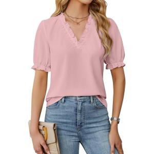 imageBlooming Jelly Women Dressy Causal Tops Ruffle V Neck Business Blouses Summer Work Shirts 2025Pink