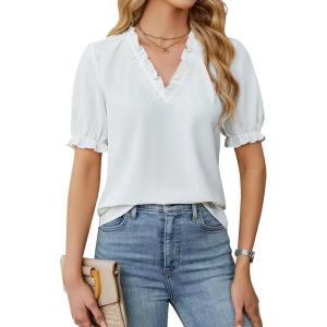 imageBlooming Jelly Women Dressy Causal Tops Ruffle V Neck Business Blouses Summer Work Shirts 2025White