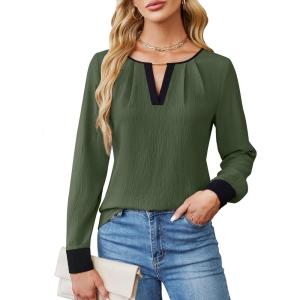 imageBlooming Jelly Womens Business Casual Long Sleeve Tops Color Block Fall Outfits 2025 Dressy Basic Work ShirtsArmy Green