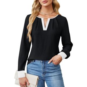 imageBlooming Jelly Womens Business Casual Long Sleeve Tops Color Block Fall Outfits 2025 Dressy Basic Work ShirtsBlack