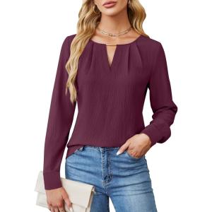 imageBlooming Jelly Womens Business Casual Long Sleeve Tops Color Block Fall Outfits 2025 Dressy Basic Work ShirtsDark Reddish Purple