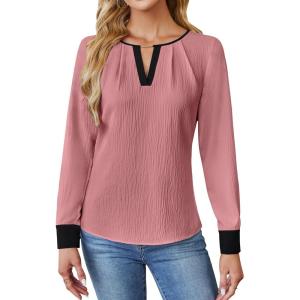 imageBlooming Jelly Womens Business Casual Long Sleeve Tops Color Block Fall Outfits 2025 Dressy Basic Work ShirtsPink
