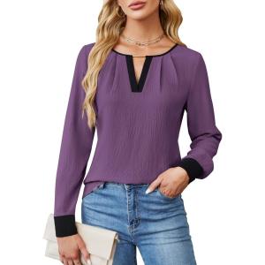 imageBlooming Jelly Womens Business Casual Long Sleeve Tops Color Block Fall Outfits 2025 Dressy Basic Work ShirtsPurple