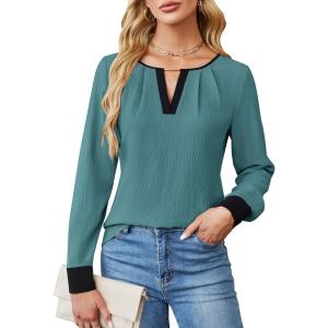 imageBlooming Jelly Womens Business Casual Long Sleeve Tops Color Block Fall Outfits 2025 Dressy Basic Work ShirtsTurquoise