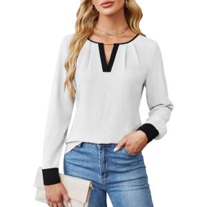 imageBlooming Jelly Womens Business Casual Long Sleeve Tops Color Block Fall Outfits 2025 Dressy Basic Work ShirtsWhite