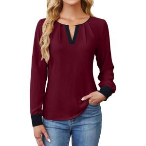 imageBlooming Jelly Womens Business Casual Long Sleeve Tops Color Block Fall Outfits 2025 Dressy Basic Work ShirtsWine Red