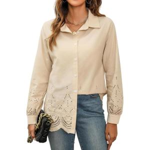 imageBlooming Jelly Womens Business Casual Tops Button Down Long Sleeve Shirts Collared Embroidered Blouses 2024 Fall OutfitsApricot