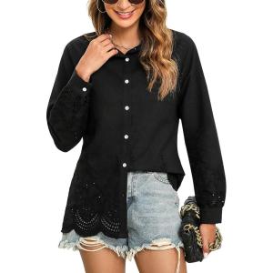imageBlooming Jelly Womens Business Casual Tops Button Down Long Sleeve Shirts Collared Embroidered Blouses 2024 Fall OutfitsBlack