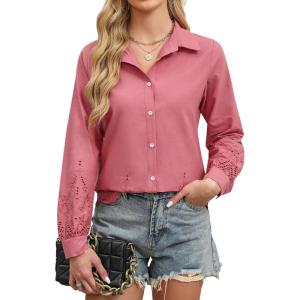 imageBlooming Jelly Womens Business Casual Tops Button Down Long Sleeve Shirts Collared Embroidered Blouses 2024 Fall OutfitsDusty Pink
