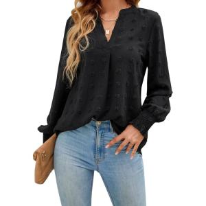 imageBlooming Jelly Womens Business Casual Tops Long Sleeve V Neck Dressy Office Work Fall Shirt Chiffon BlouseBlack