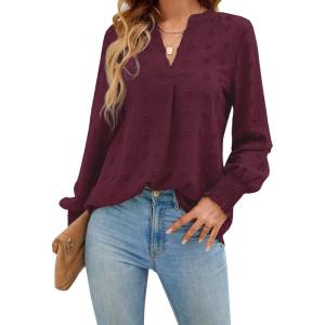 imageBlooming Jelly Womens Business Casual Tops Long Sleeve V Neck Dressy Office Work Fall Shirt Chiffon BlouseRed