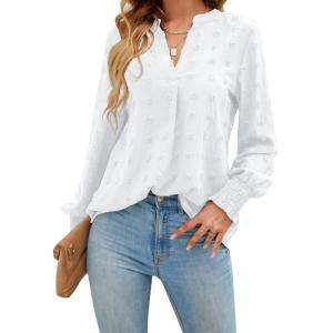 imageBlooming Jelly Womens Business Casual Tops Long Sleeve V Neck Dressy Office Work Fall Shirt Chiffon BlouseWhite