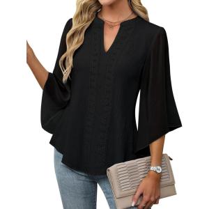 imageBlooming Jelly Womens Business Casual Tops Loose Fit Dressy Blouses 34 Length Sleeve Trendy Shirts 2025 OutfitsBlack