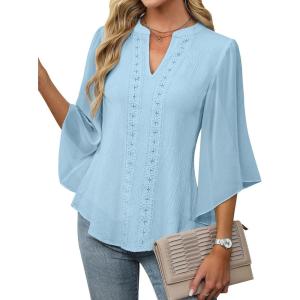 imageBlooming Jelly Womens Business Casual Tops Loose Fit Dressy Blouses 34 Length Sleeve Trendy Shirts 2025 OutfitsLight Blue