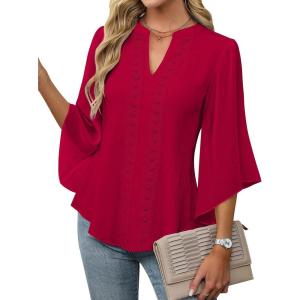 imageBlooming Jelly Womens Business Casual Tops Loose Fit Dressy Blouses 34 Length Sleeve Trendy Shirts 2025 OutfitsRed