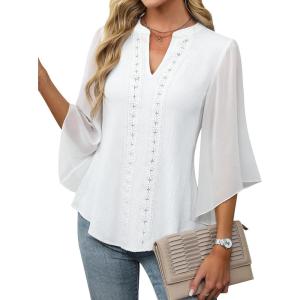 imageBlooming Jelly Womens Business Casual Tops Loose Fit Dressy Blouses 34 Length Sleeve Trendy Shirts 2025 OutfitsWhite
