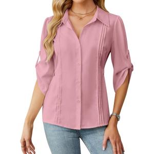 imageBlooming Jelly Womens Button Down Shirt 34 Sleeve Collared Pleated Business Casual Tops Ladies Trendy Summer Work BlousePale Pink