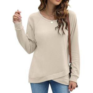 imageBlooming Jelly Womens Crewneck Sweatshirts Long Sleeve Tunic Tops Loose Fit Fall 2023 Long Shirts to Wear with LeggingsBeige