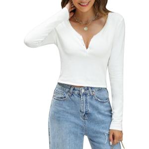 imageBlooming Jelly Womens Cropped Sweater V Neck Sexy Long Sleeve Y2k Crop Tops Cute Trendy 2023 Going Out Ladies Fall OutfitsWhite