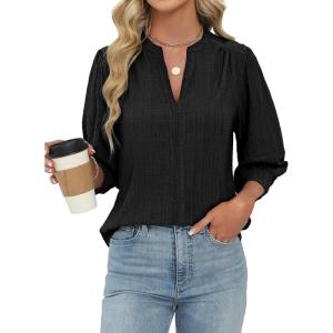imageBlooming Jelly Womens Dressy Business Casual Tops Trendy 34 Length Sleeve Shirts Cute Summer Blouses Work OutfitsBlack