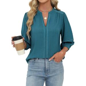 imageBlooming Jelly Womens Dressy Business Casual Tops Trendy 34 Length Sleeve Shirts Cute Summer Blouses Work OutfitsBlue Green