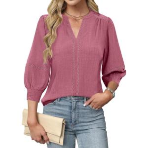 imageBlooming Jelly Womens Dressy Business Casual Tops Trendy 34 Length Sleeve Shirts Cute Summer Blouses Work OutfitsDusty Pink