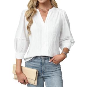 imageBlooming Jelly Womens Dressy Business Casual Tops Trendy 34 Length Sleeve Shirts Cute Summer Blouses Work OutfitsWhite