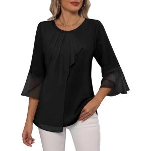 imageBlooming Jelly Womens Dressy Casual Blouses 34 Sleeve Ruffle Business Tops Summer Work Shirts 2025Black