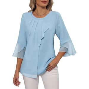 imageBlooming Jelly Womens Dressy Casual Blouses 34 Sleeve Ruffle Business Tops Summer Work Shirts 2025Light Blue