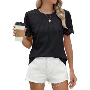 imageBlooming Jelly Womens Dressy Casual Blouses Business Work Tops Lace Short Sleeve Shirts Trendy Summer Outfits 2024Black